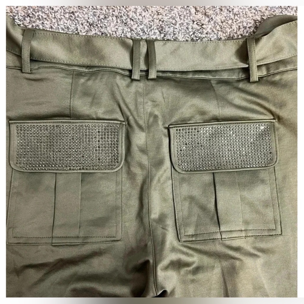 INC INTERNATIONAL CONCEPT Y2K CARGO PANTS FOREST GREEN SEQUIN POCKETS CUFFED - Picture 5 of 12